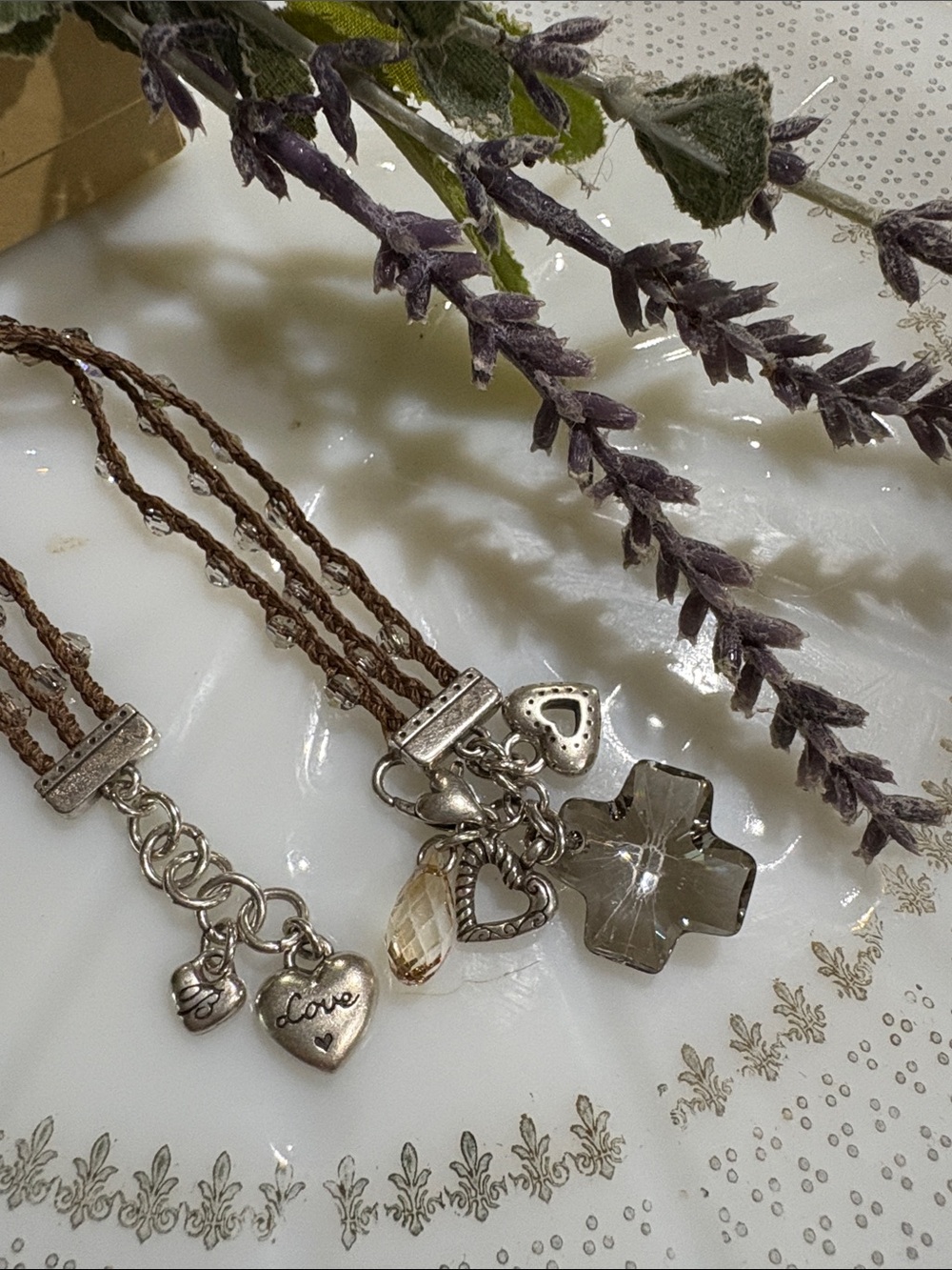 Brighton karma Cross Multi-Strand Bracelet Crystal Cross & Heart Charms